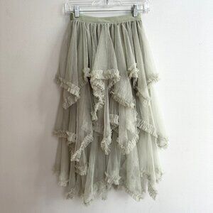 Small-Medium Green Tulle Fairy Skirt, Cottagecore, Boho, Balletcore midi skirt
